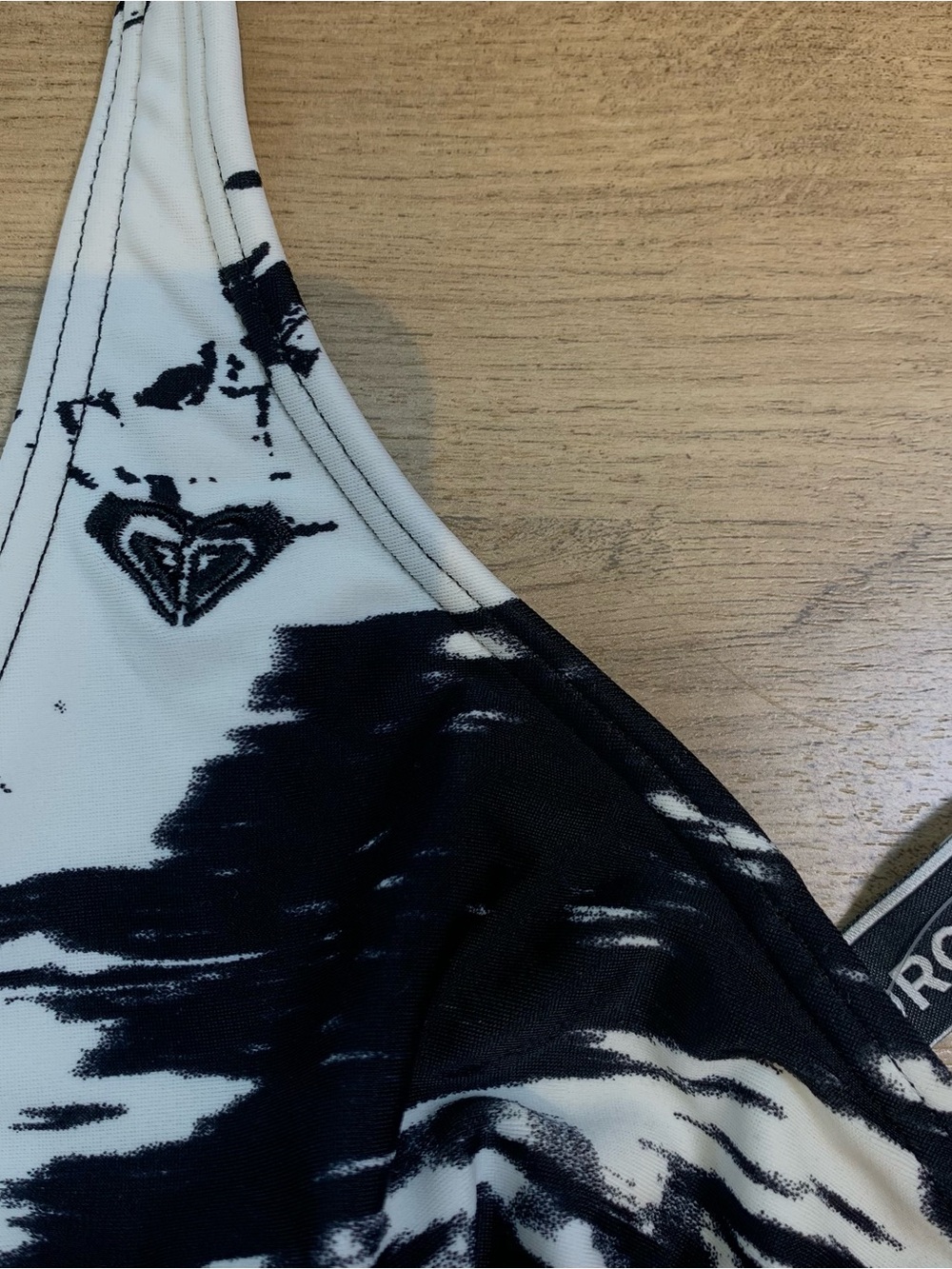 Roxy Black White Abstract Graphic Triangle Bikini Top